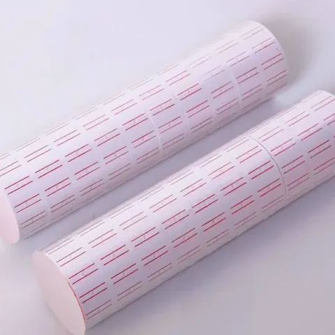 Rouleau d’étiquettes de prix 21 × 12 mm pour étiqueteuse MX-5500 EOS, blanc à lignes rouges