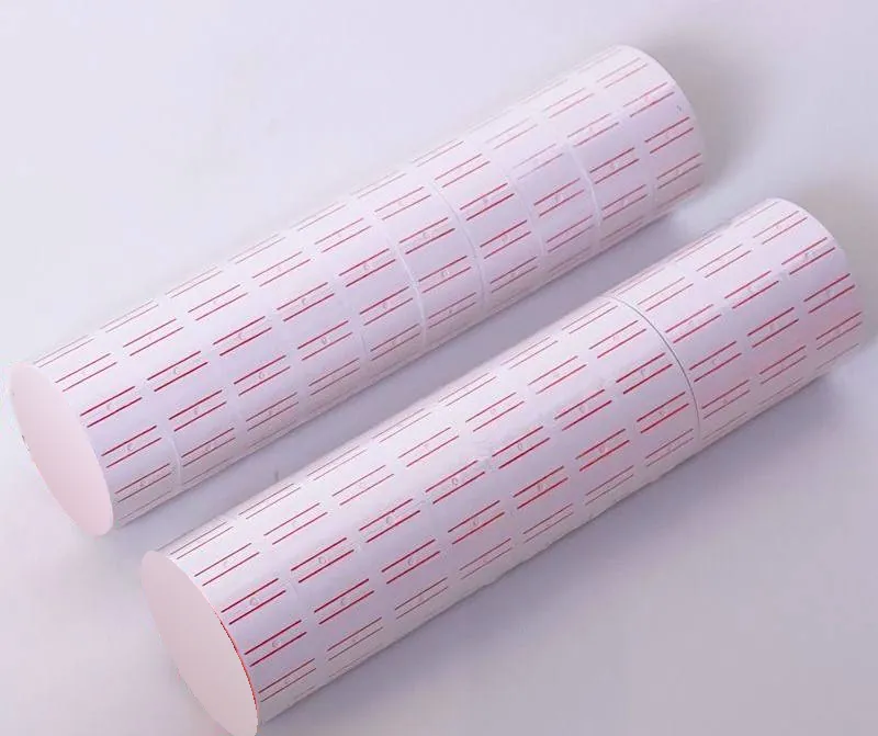 Rouleau d’étiquettes de prix 21 × 12 mm pour étiqueteuse MX-5500 EOS, blanc à lignes rouges