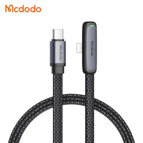Câble Mcdodo USB-C vers Lightning coudé à 90°, charge rapide 36 W, voyant LED, 1,2 m