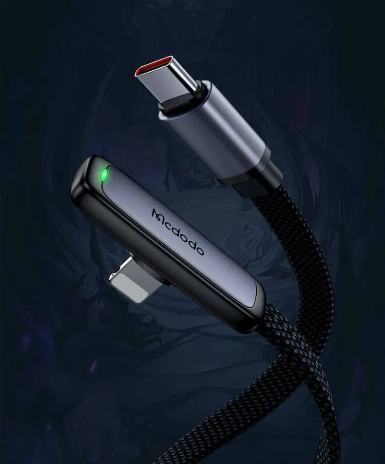 Câble Mcdodo USB-C vers Lightning coudé à 90°, charge rapide 36 W, voyant LED, 1,2 m – Image 2