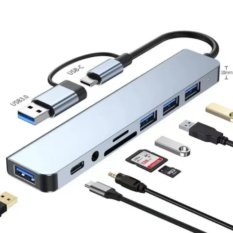 Hub USB multiport à double connecteur USB-C et USB-A, 5, 7 ou 8 ports
