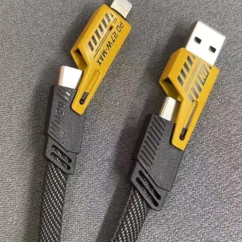 Câble 4 en 1 USB-A et USB-C vers Lightning et USB-C, charge rapide jusqu’à 65 W, 1 m ou 2 m
