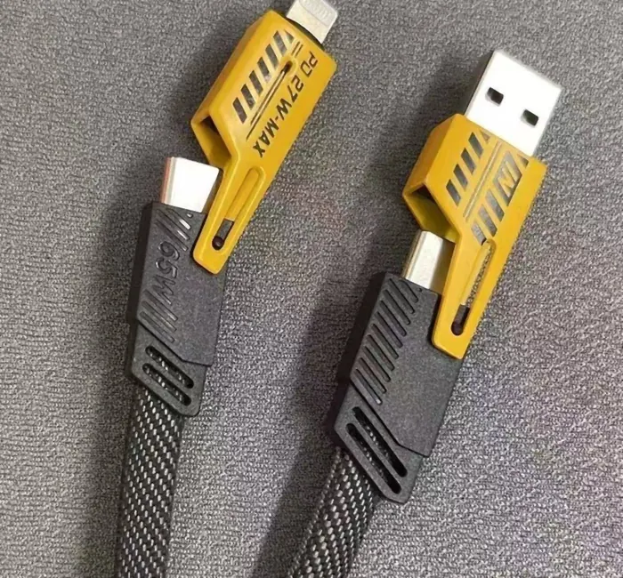 Câble 4 en 1 USB-A et USB-C vers Lightning et USB-C, charge rapide jusqu’à 65 W, 1 m ou 2 m