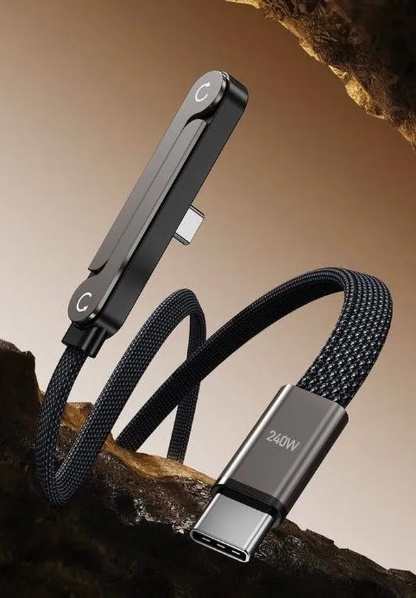Câble USB-C vers USB-C 240 W à prise coudée et support de téléphone pliable, tressé, 1,5 m – Image 4