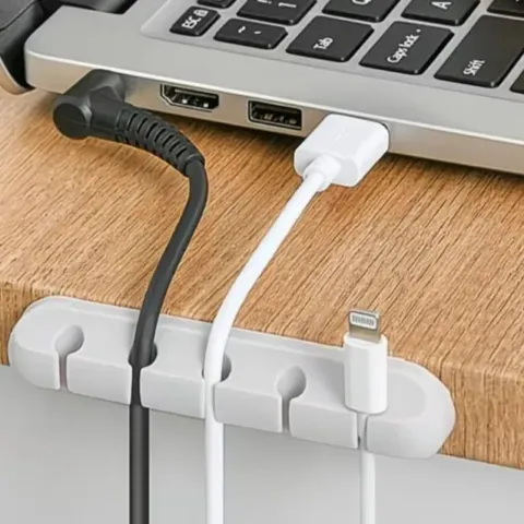 Range-câbles adhésif en silicone à 5 encoches, pour bureau et table de nuit, noir ou blanc