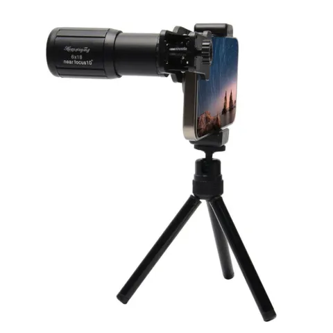 Monoculaire 6×18 pour smartphone avec pince, trépied et support, mise au point dès 25 cm