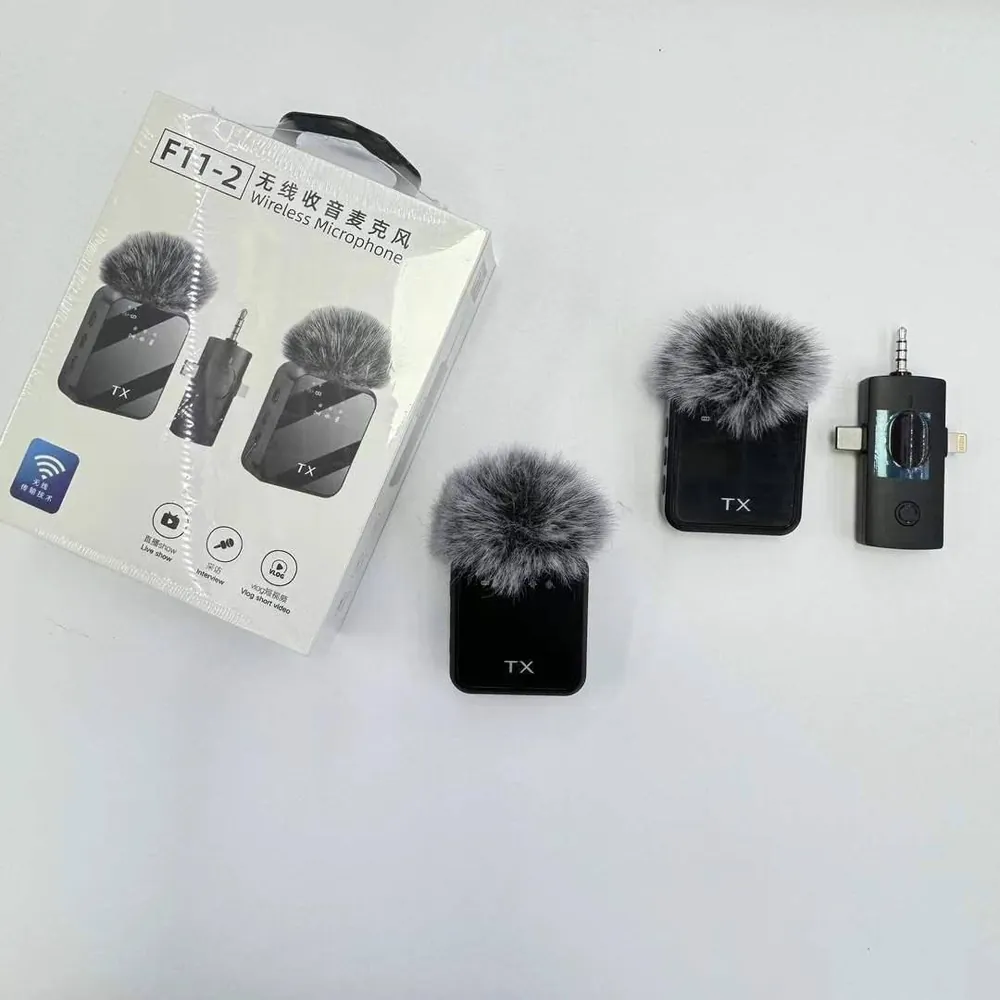 Micro-cravate sans fil F11-2, 2 émetteurs, récepteur 3 en 1 USB-C, Lightning et jack – Image 3