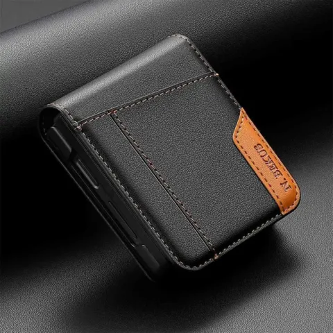 Coque Samsung Galaxy Z Flip 3 aspect cuir porte-cartes, noire, compatible MagSafe