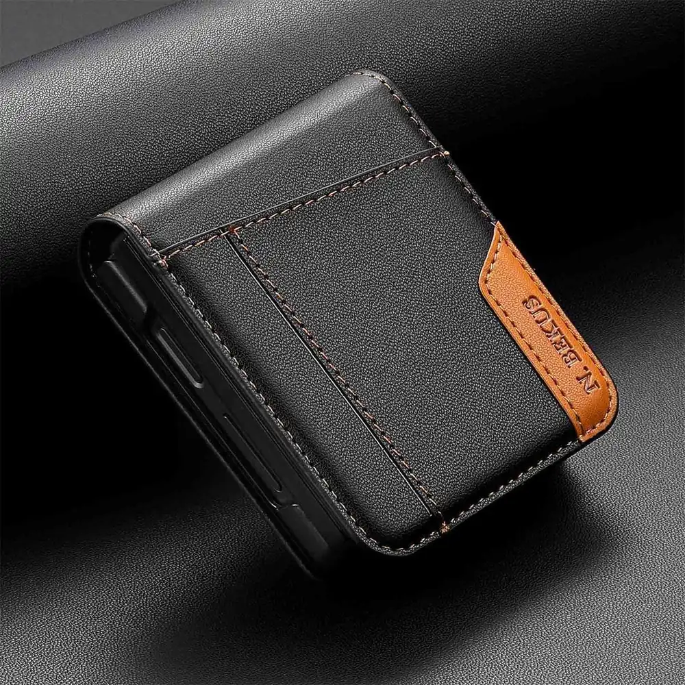 Coque Samsung Galaxy Z Flip 3 aspect cuir porte-cartes, noire, compatible MagSafe