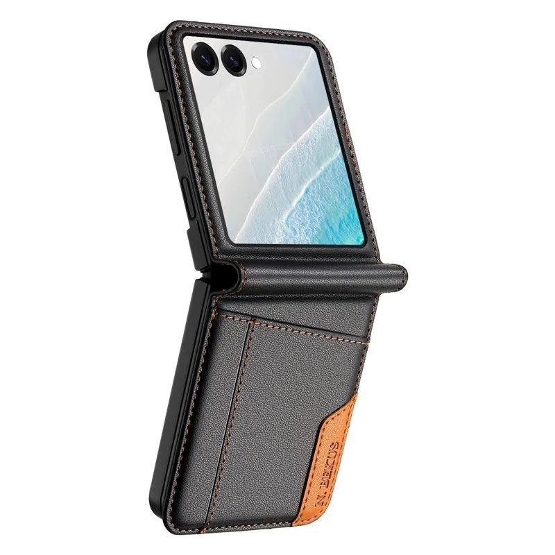 Coque Samsung Galaxy Z Flip 3 aspect cuir porte-cartes, noire, compatible MagSafe – Image 3