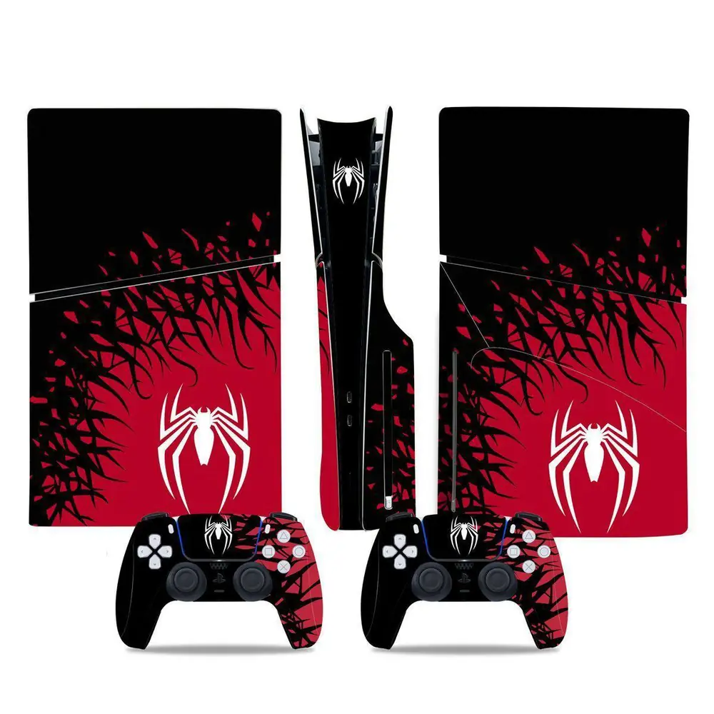 Habillage autocollant (skin) PS5 Slim avec lecteur et 2 manettes, motifs Spider-Man 2 ou The Witcher – Image 2