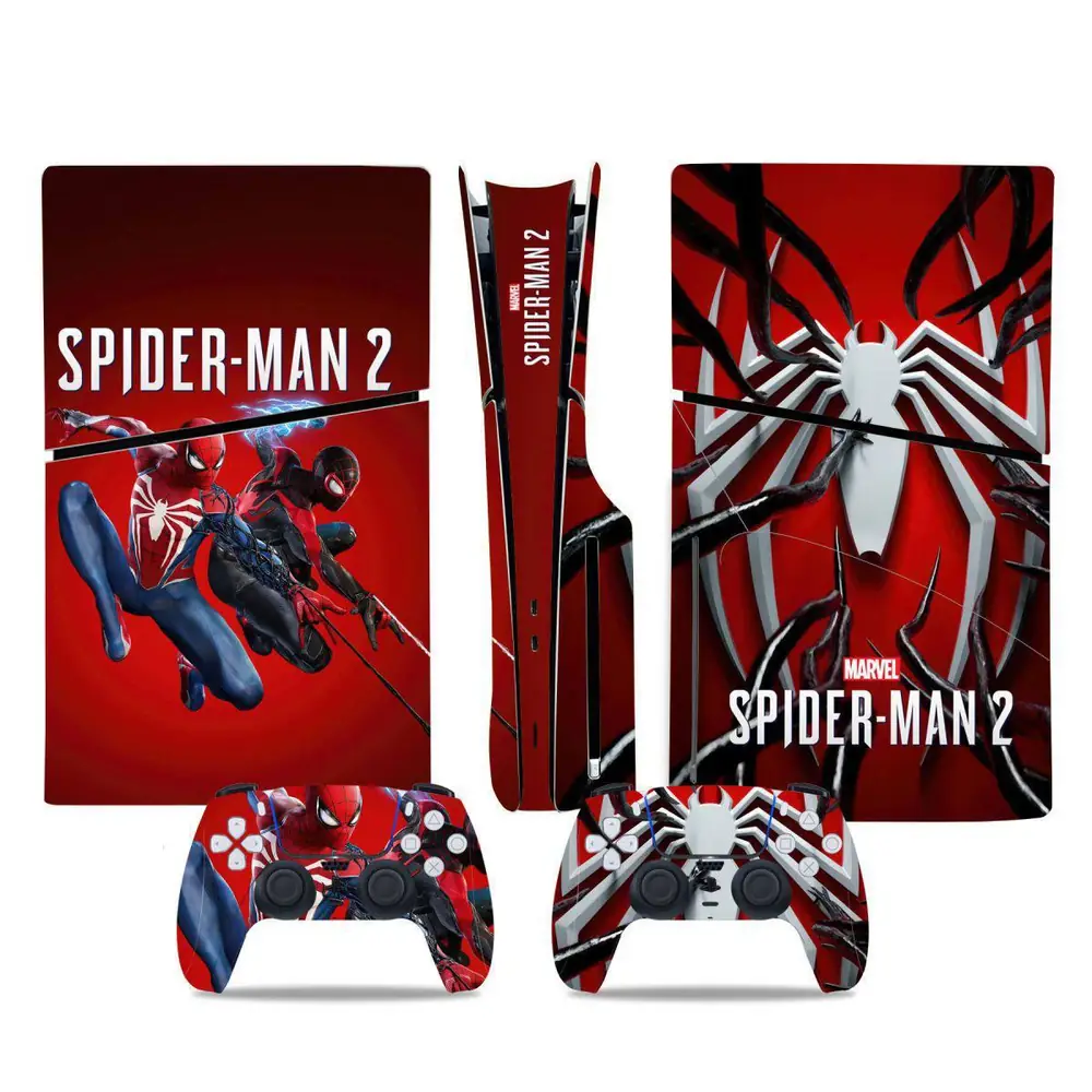 Habillage autocollant (skin) PS5 Slim avec lecteur et 2 manettes, motifs Spider-Man 2 ou The Witcher – Image 3