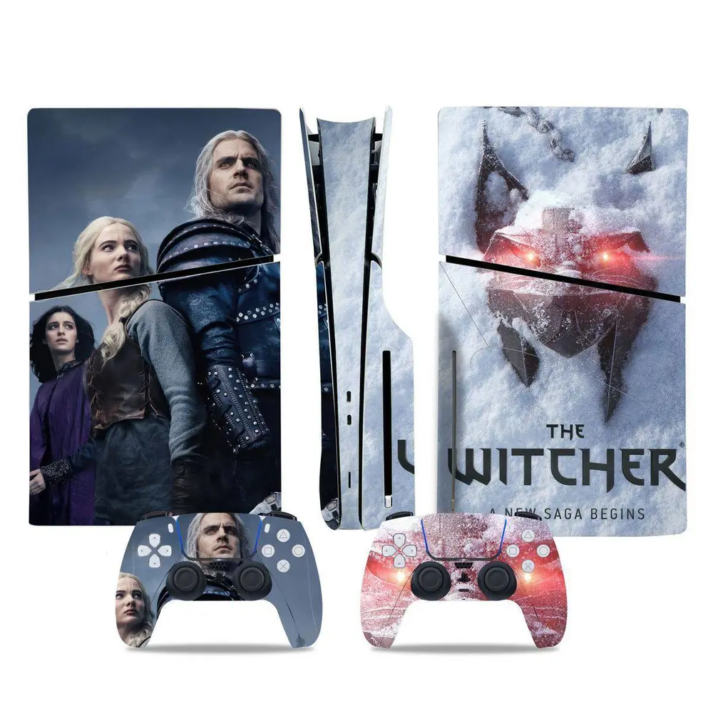 Habillage autocollant (skin) PS5 Slim avec lecteur et 2 manettes, motifs Spider-Man 2 ou The Witcher – Image 4