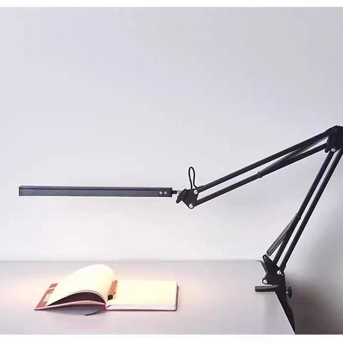 Lampe de bureau LED à bras articulé et pince, longue barre lumineuse réglable