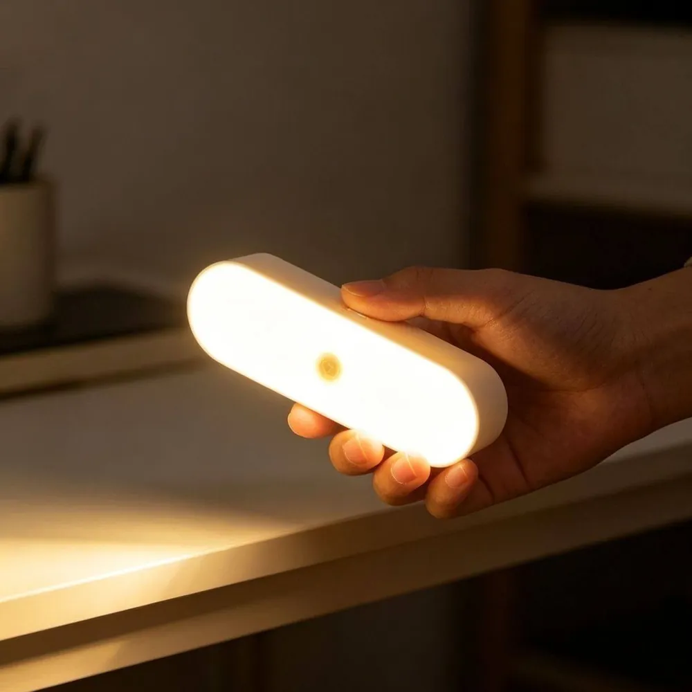 Lampe LED ovale 10 cm à détecteur de mouvement, sans fil, rechargeable, fixation magnétique