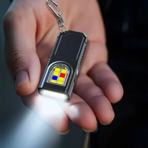 Mini lampe porte-clés LED rechargeable USB-C, 25 g, avec feux rouge et bleu clignotants