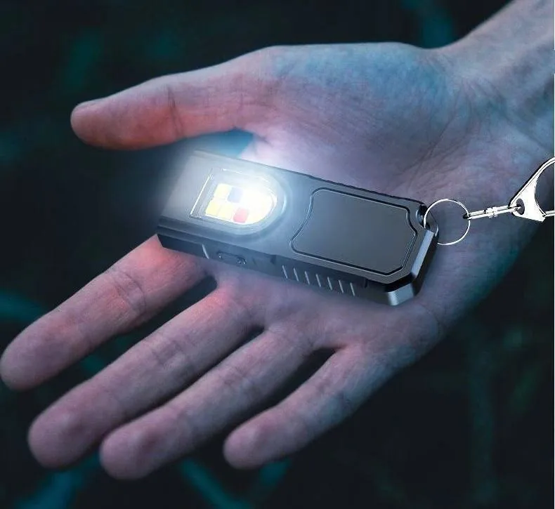 Mini lampe porte-clés LED rechargeable USB-C, 25 g, avec feux rouge et bleu clignotants – Image 7