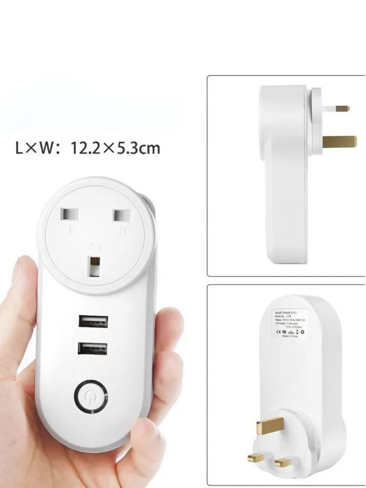 Prise connectée WiFi avec 2 ports USB, commande à distance et minuteries, format anglais – Image 3