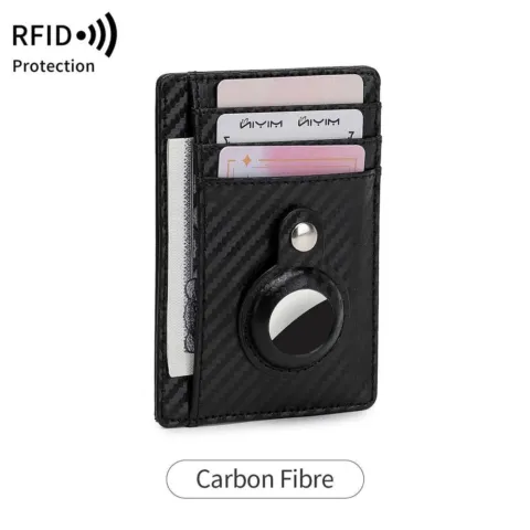 Porte-cartes fin anti-RFID effet carbone, avec traceur Bluetooth compatible iPhone et Android