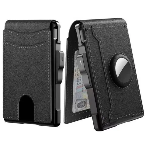 Portefeuille minimaliste en aluminium à éjection de cartes, pince à billets et traceur Bluetooth compatible iPhone et Android