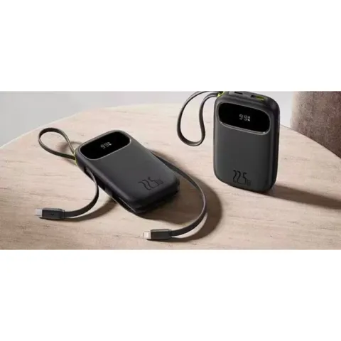 Powerbank Baseus Qpow2 22,5 W 20 000 mAh, câbles USB-C et Lightning intégrés, noir