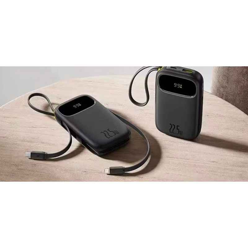 Powerbank Baseus Qpow2 22,5 W 20 000 mAh, câbles USB-C et Lightning intégrés, noir