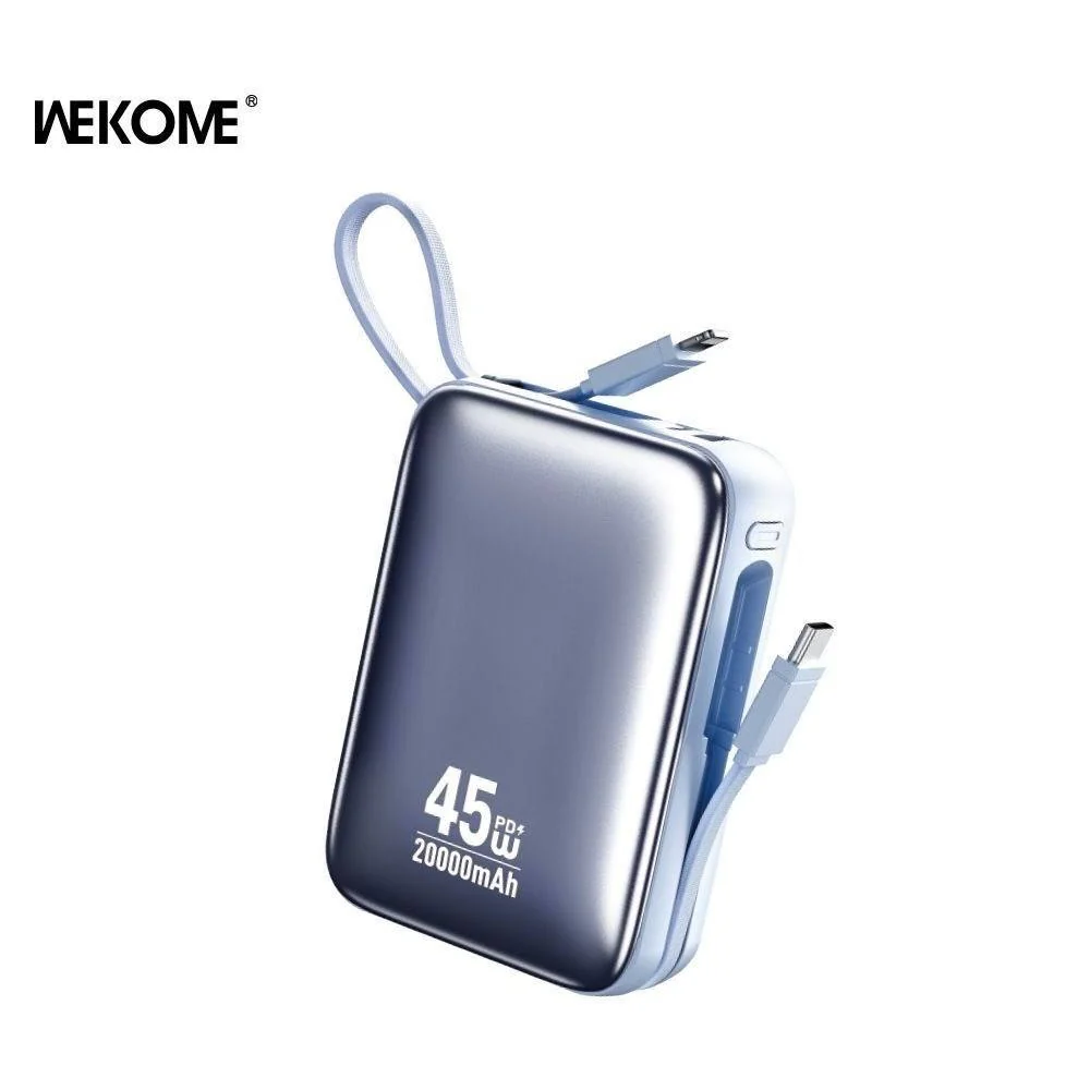 Powerbank WEKOME 45 W 20 000 mAh, câbles USB-C et Lightning intégrés